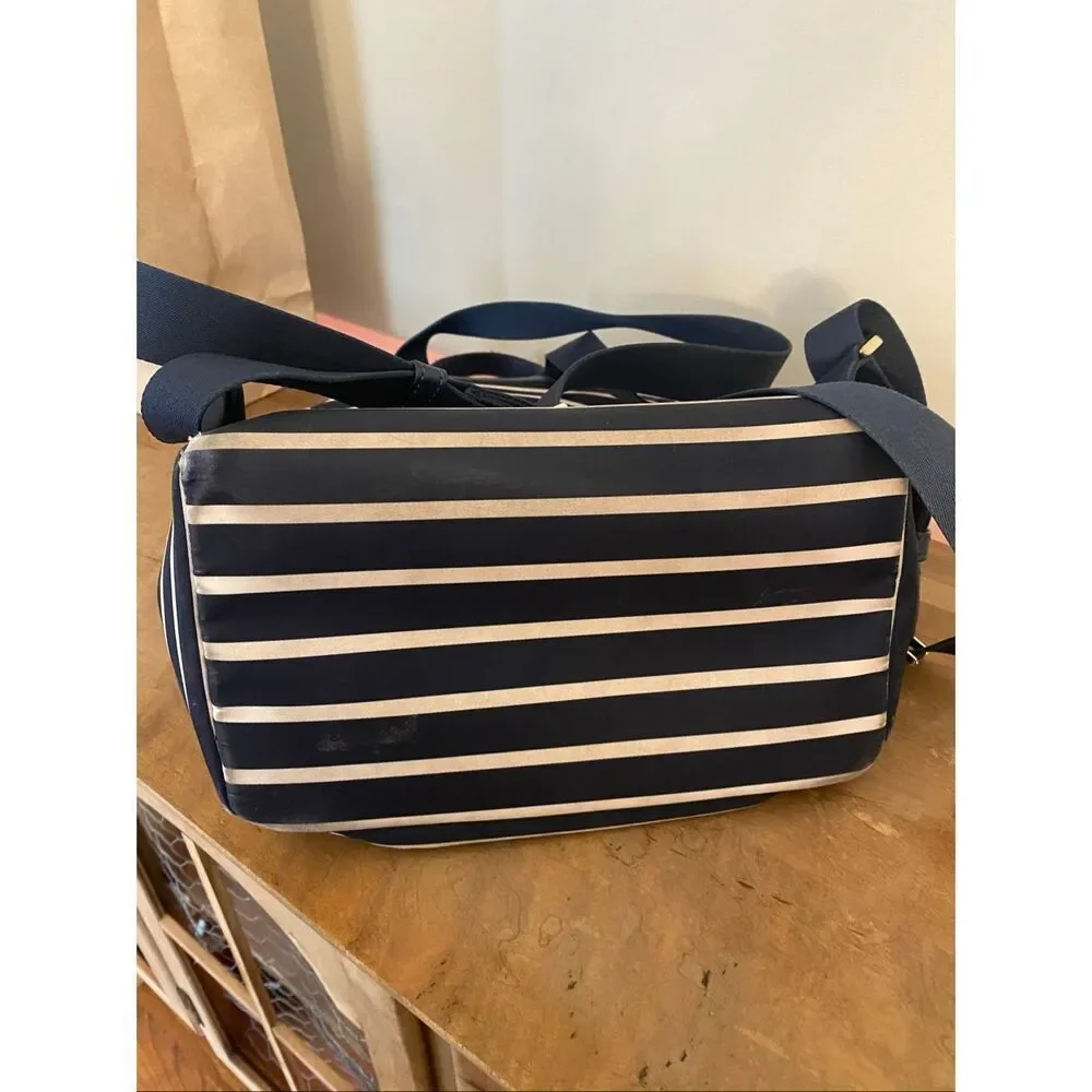 Kate Spade Chelsea navy blue white striped backpack purse medium nylon